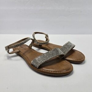 Rock & Candy Womens Rhinestone Embellished Sandals Tan Silver 7.5